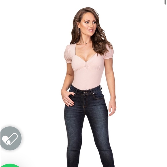 GUESS Marciano Beige Light Pink Short Sleeve Bodysuit Top - Size XS - Picture 2 of 5